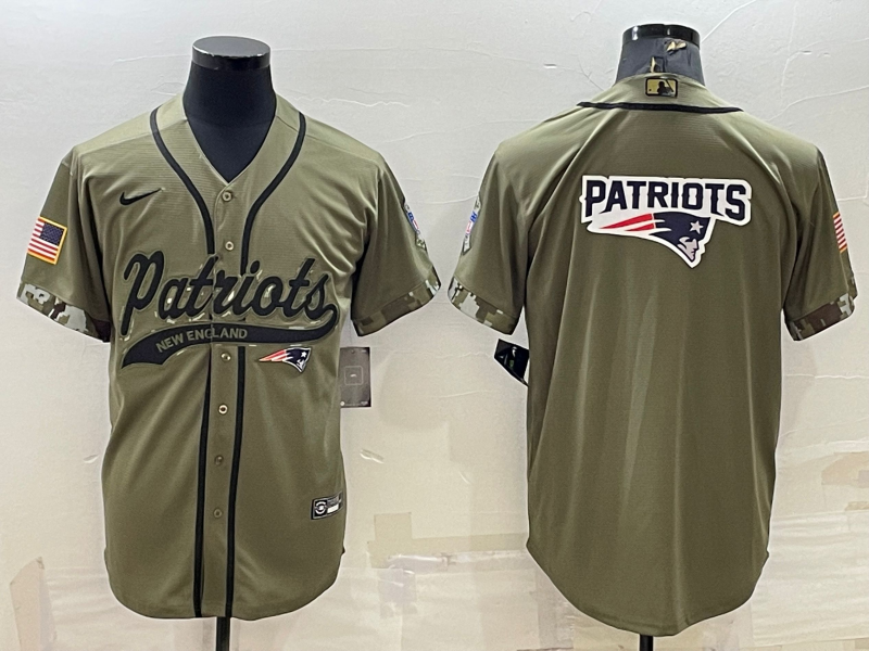 Men's New England Patriots Olive Salute to Service Team Big Logo Cool Base Stitched Baseball Jersey Men's New England Patriots Olive Salute to Service Team Big Logo Cool Base Stitched Baseball Jersey